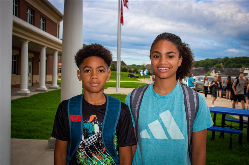 A boy and girl smile at Thompson's Station Middle